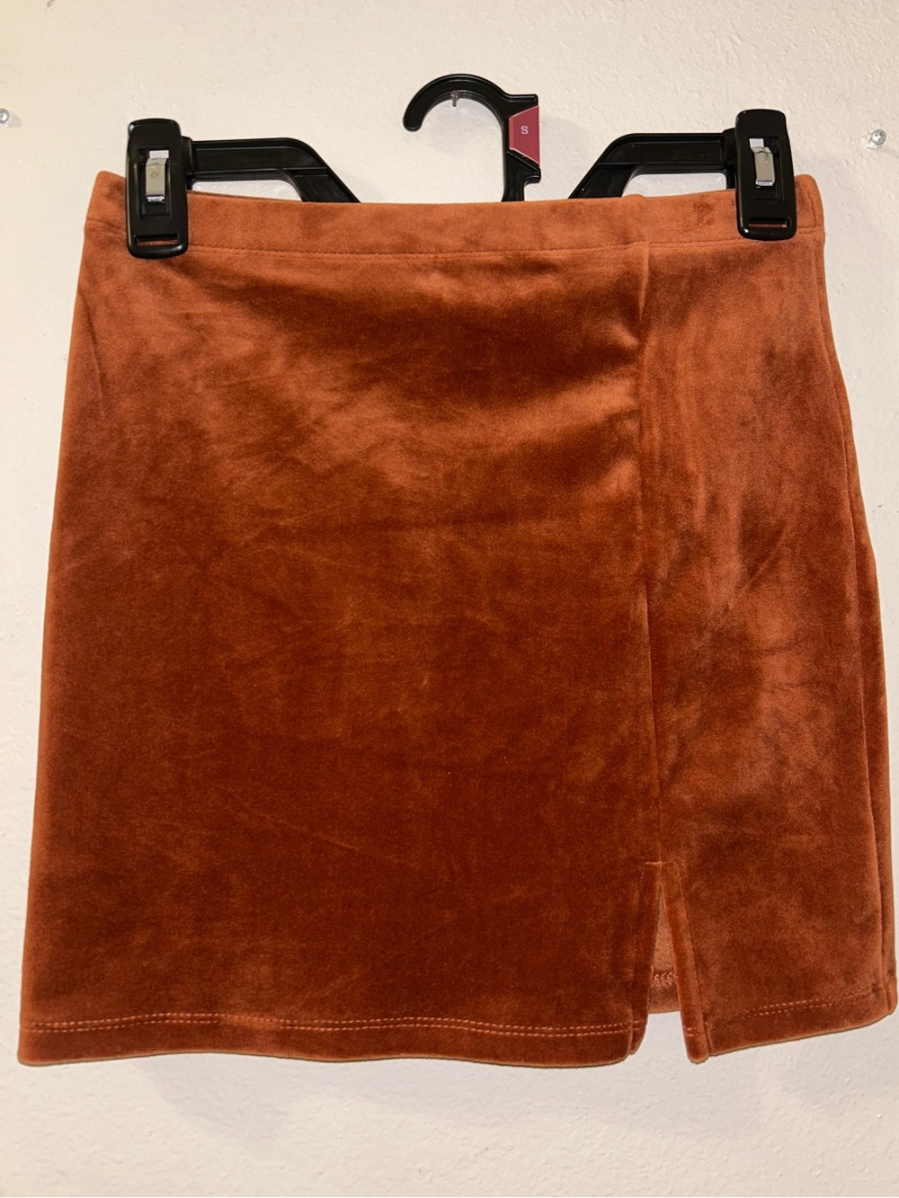 Forever 21 Burnt Orange Velvet Mini Skirt with Small Side Slit